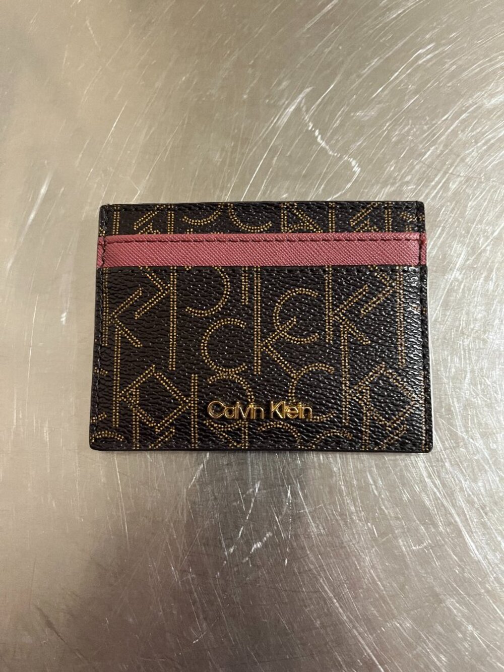 CALVIN KLEIN Brown Monogram Card Holder NWOT